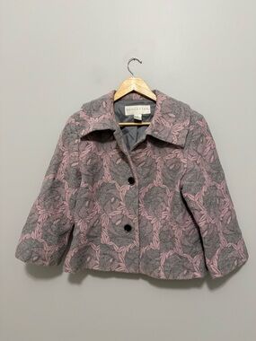 Doncaster Pink & Gray Chic Jackie O Style Floral Wool-Blend Short Coat